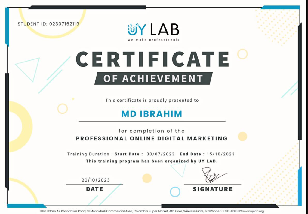 UY Lab Digital Marketing Ibrahim Niloy