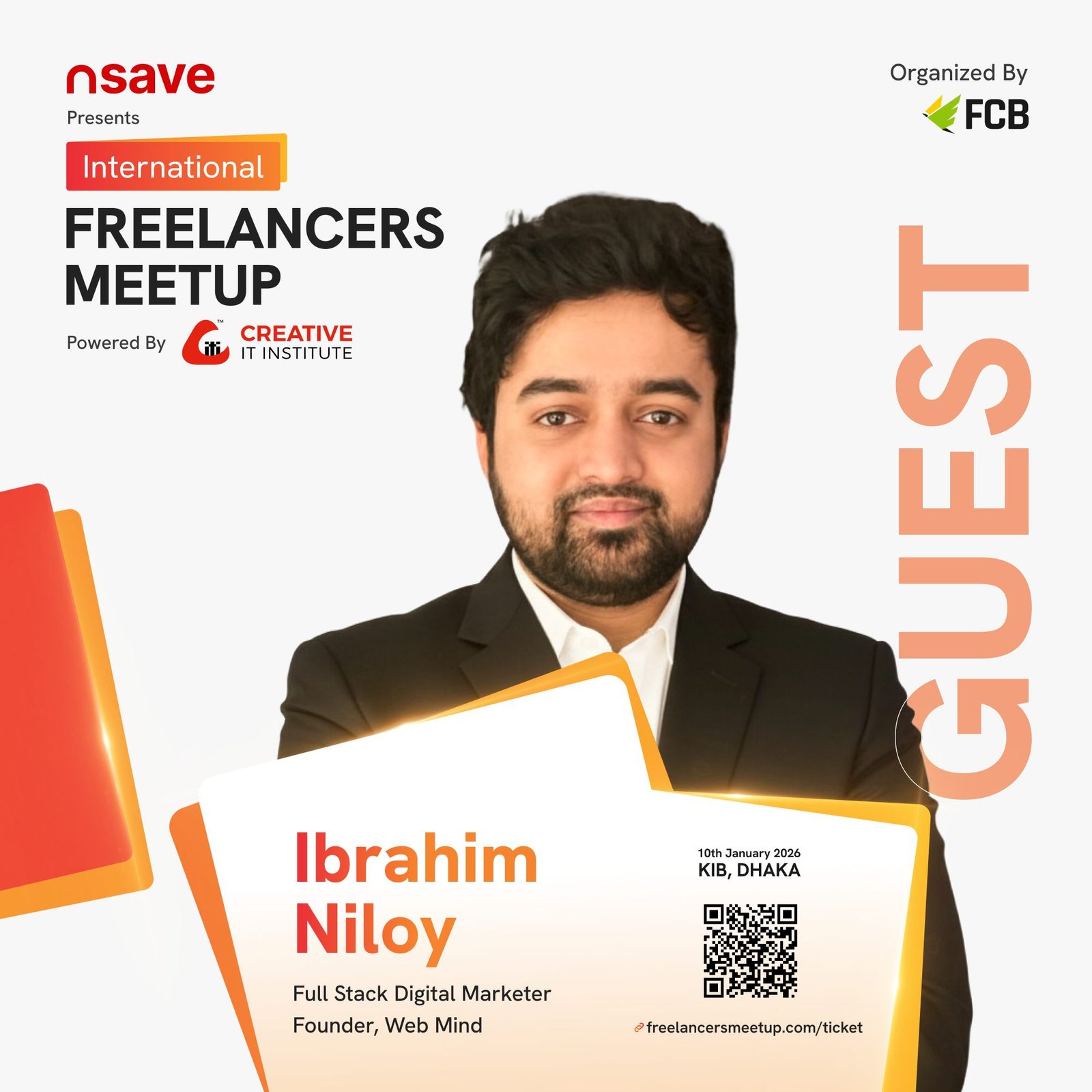 Ibrahim Niloy guest speaker at Freelancers Meetup Bangladesh 2026 in Dhaka, promoting International Freelancers Meetup event