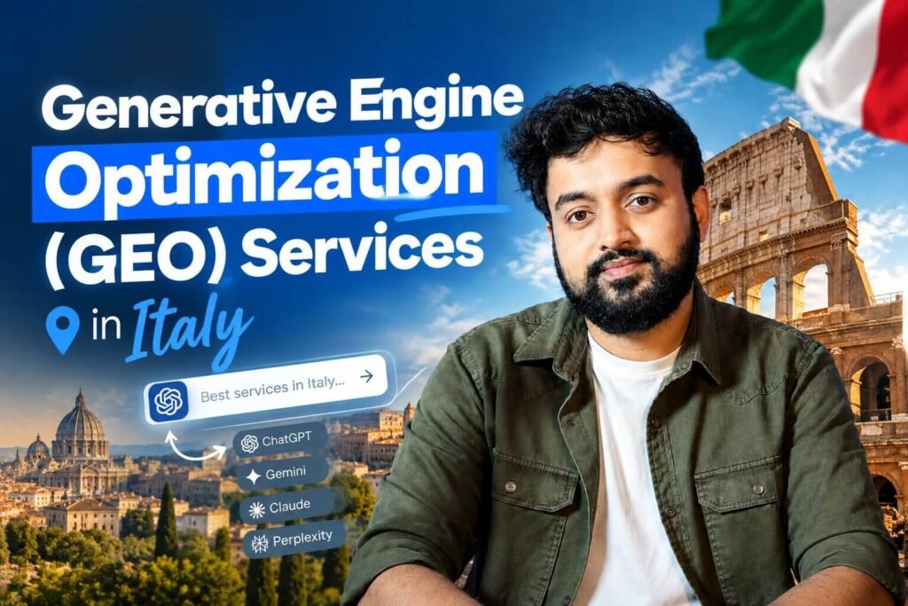 Generative Engine Optimization Italy infographic comparing SEO and GEO for AI search visibility.