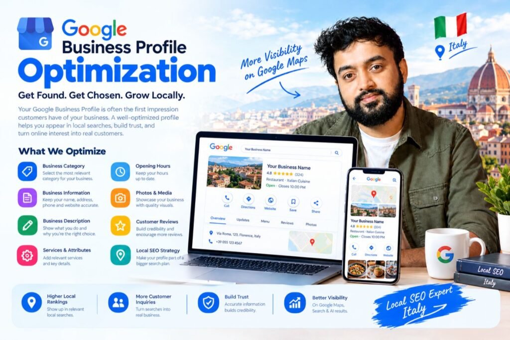 Google Business Profile optimization by a Local SEO Expert Italy to improve local visibility, rankings, and customer trust 2026